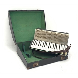 German Mazzini Super piano accordion with decorated black case, twenty-four keys and one hundred and twenty buttons, W51cm, in carrying case