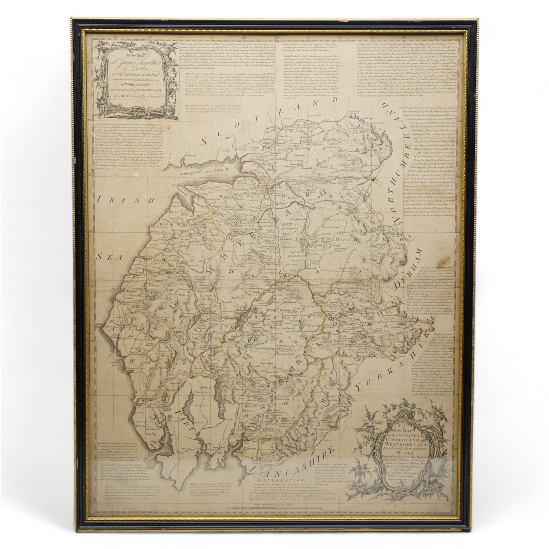 Emanuel Bowen (British 1694-1767) and Thomas Kitchin (British 1719-1784): 'A New Map of the Counties Cumberland and Westmoreland divided into their respective Wards', 18th century engraved map pub. T Bowles 1760, 67cm x 52cm