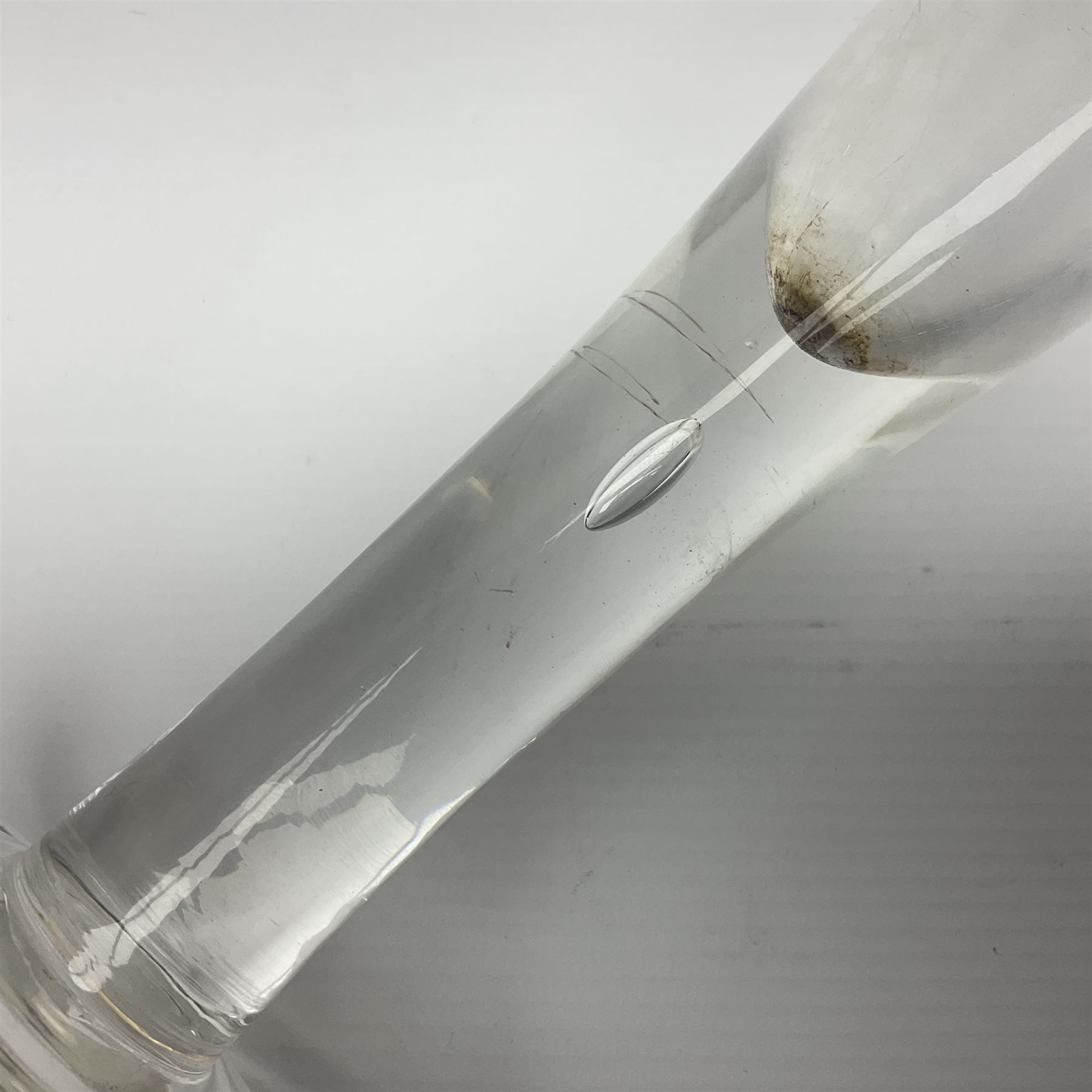 Georgian ale glass, the bowl of tapered form with fluted rim, etched with hops and barley, upon slightly tapering stem and circular domed and folded foot, H30.5cm