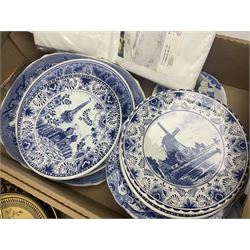 Set of metal weighing scales, pair of Chinese style ceramic table lamps, blue and white ceramics, oriental ceramics and a collection of other glassware, metal ware and collectables, in five boxes 