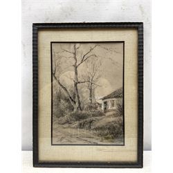 Sophia Sinclair RSA (British fl.1881-1889): The Walk Home, watercolour signed 17cm x 53cm; F Vincent: River Landscape, watercolour signed and dated '04, 15cm x 25cm; J Swift: Cottage, charcoal and chalk signed and dated 1935, 28cm x 19cm  (3)