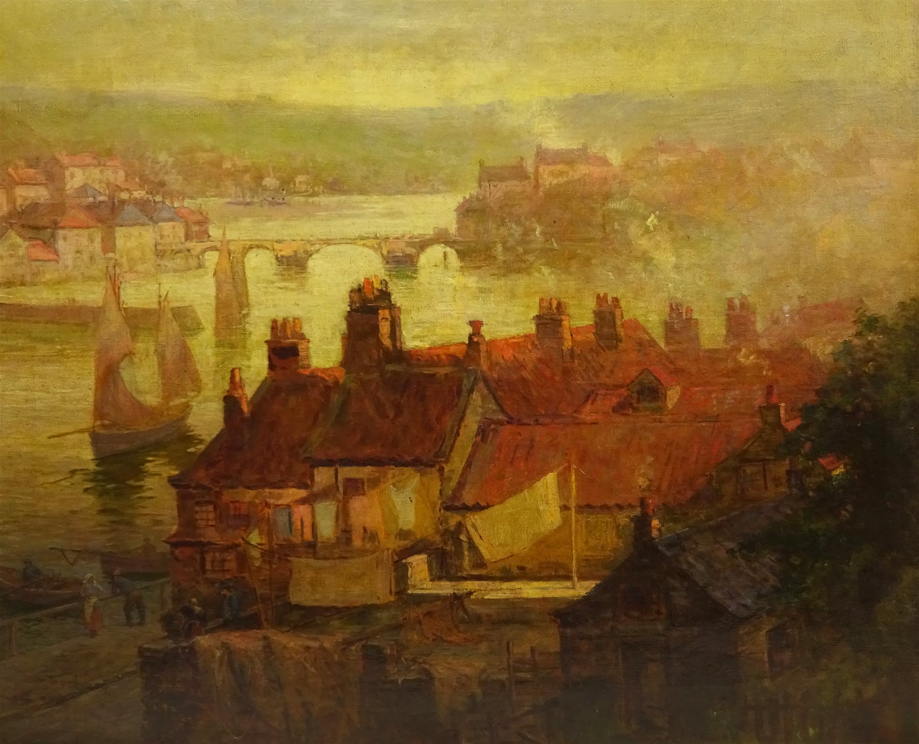 Julian Edward Drummond (British 1866-1911): Whitby Rooftops and Harbour, oil on canvas signed and dated 1903, 61cm x 75cm