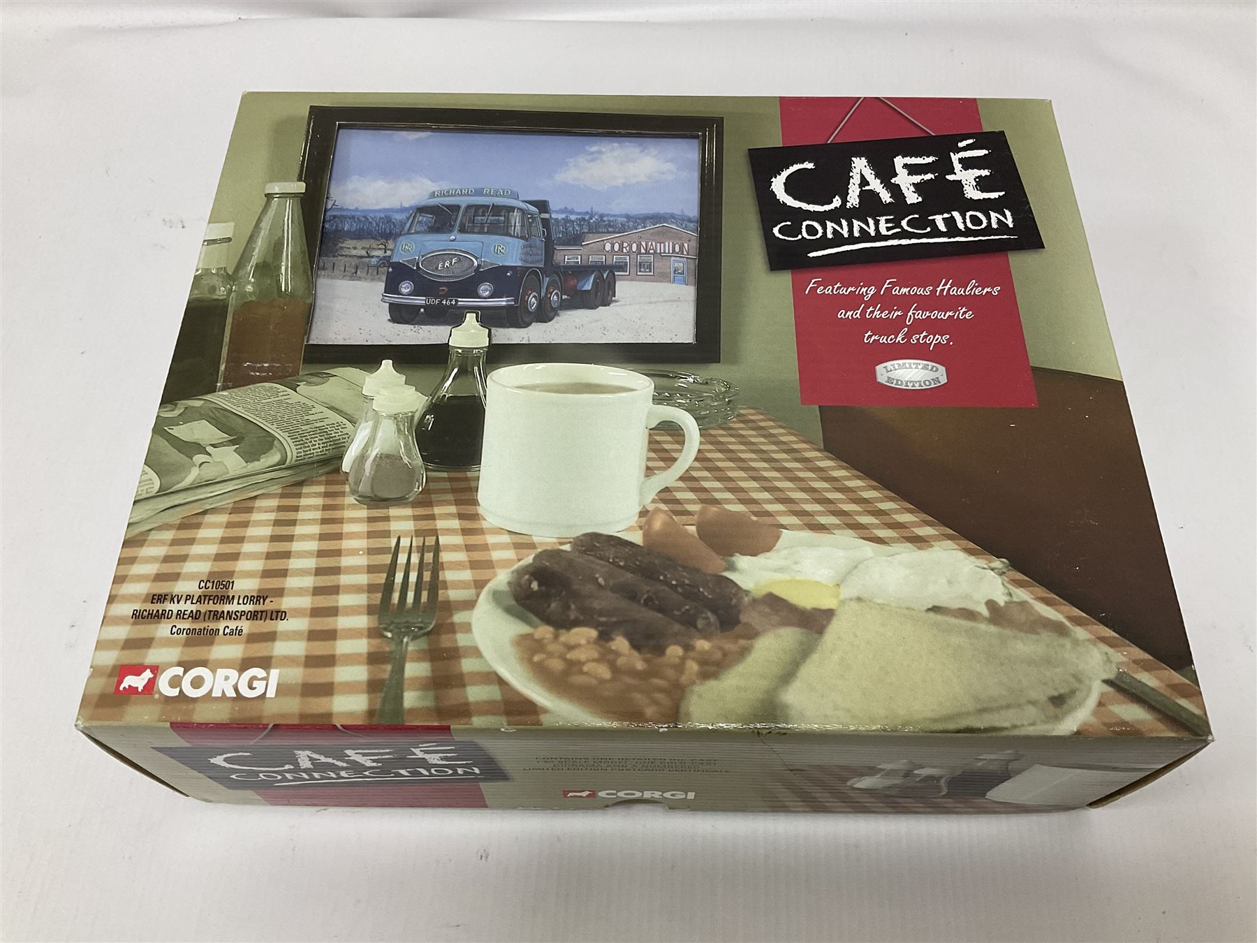 Corgi - six Cafe Connection boxed sets to include CC10501 ERF K. Platform Lorry - Richard Read (Transport) Ltd. Coronation Cafe; CC10801 Foden S21 Tipper with Gravel Load - Moreton C Cullimore & Son Ltd. The Towers; CC11603 Albion Reiver Sheeted Platform Lorry - W.H. Malcolm Ltd. Jungle Cafe; with three further examples, all boxed (6)
