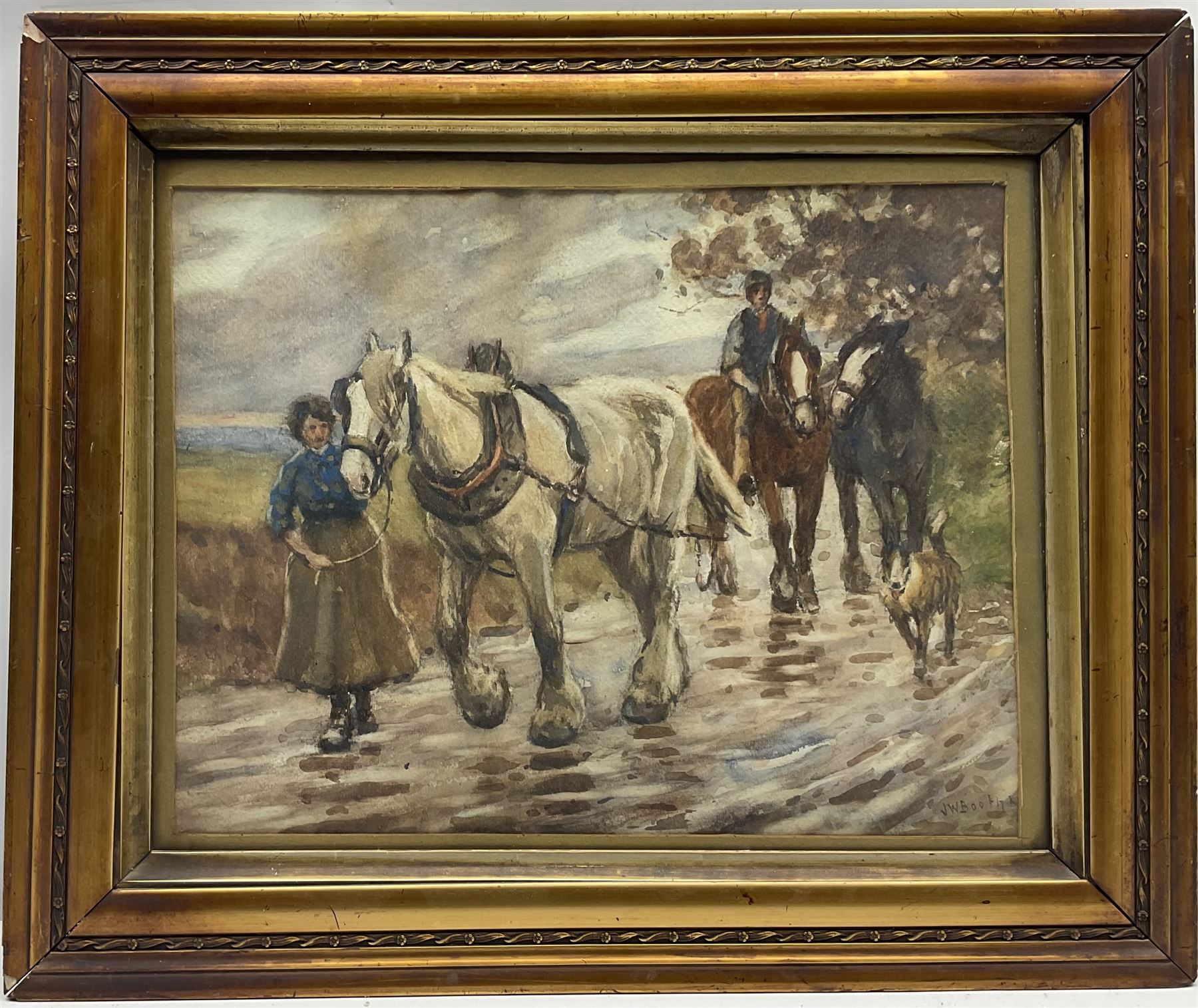 James William Booth (Staithes Group 1867-1953): Bringing Home the Horses, watercolour signed 33cm x 43cm