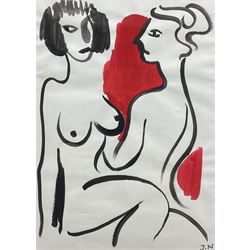Jacques Nestlé (German 1907-1991): Nude Figures, colour wash signed with Artist's Monogram Stamp  39cm x 28cm