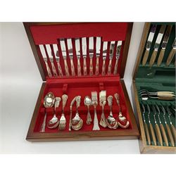 Canteens of Newbridge silver plated cutlery, decorated in the Kings pattern, together with canteen of wooden handled cutlery.  