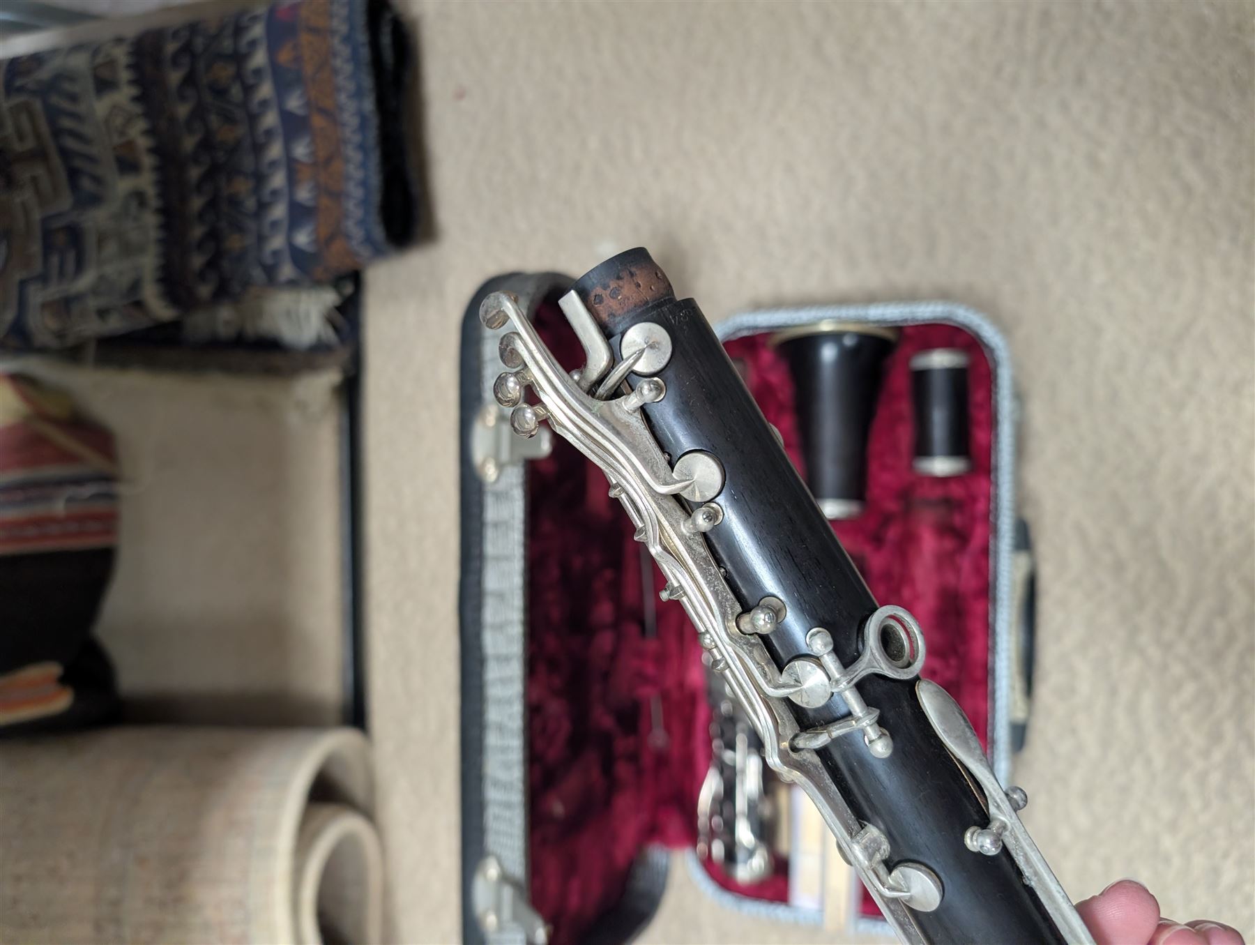 Carlo Ricordo bowl back mandolin, Selmer clarinet and a Boosey & Hawkes clarinet, all cased