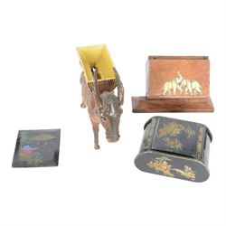Collection of early 20th century and later novelty cigarette dispensers, including Japanese marquetry example, Players Navy Cut box, dice design etc  