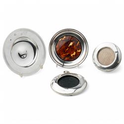 Silver Armada style dish D12cm in Barbara Cattle box London 1974, small silver circular photograph frame London 1914 Maker William Comyns, another small frame and a silver and tortoiseshell pin dish (4)
