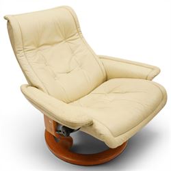 Ekornes - Stressless cream leather upholstered reclining armchair together with a matching stool