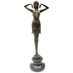 Art Deco style bronze figure of a dancer, after 'Berrard', raised upon a circular base, with foundry mark, H49cm