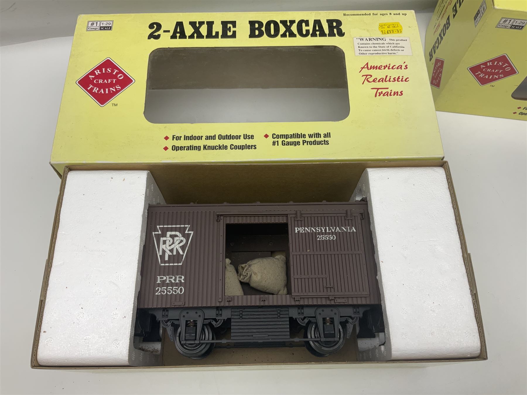 LGB (Lehmann Gross Bahn) G scale, gauge 1 - 0-4-0 tank locomotive No.995001; unboxed; and two American Aristo Craft Trains 2-axle boxcars Santa Fe and Pennsylvania; both boxed (3)