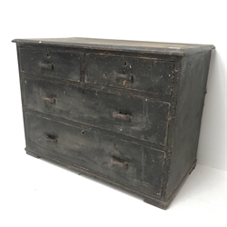  Early 20th century small stained pine chest, two short and two long drawers, W92cm, H67cm, D49cm  