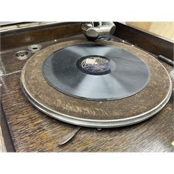 Columbia Grafonola tabletop hornless gramophone, with detachable winding handle, together with a collection of records 