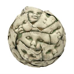 Studio pottery bowl, decorated with faces and a green glaze finish, H18cm 