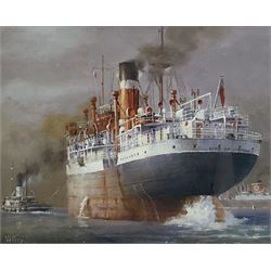 After Colin Verity (British 1924-2011): 'City of Lincoln departing King George Dock Hull', colour print on canvas 31cm x 39cm
