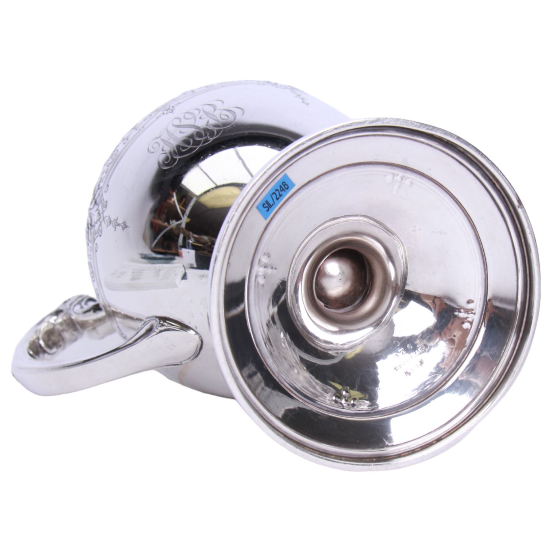 Large late 19th/early 20th century American silver pitcher, the body of ovoid form with embossed and chased foliate band, and acanthus capped scroll handle, upon a spreading circular foot with stiff leaf border, marked for Reed & Barton, Taunton, Massachusetts, and stamped Sterling, H27cm

