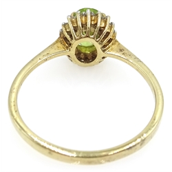 9ct gold peridot and diamond cluster ring, hallmarked