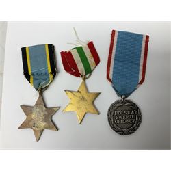 Gaunt & Son Territorial Force Nursing Service cape medal; cased; WW1 British War Medal and 1914-15 Star (names erased); two MID oak leaves; Polish and American medals; eight replica medals including VC, MM, Air Crew Europe Star etc and replica group of five WW2 miniatures etc