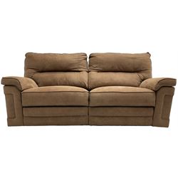 Two-seat manual reclining sofa, upholstered in light mocha fabric