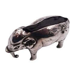 Edwardian silver novelty pin cushion, modelled as an elephant with cushioned back, hallmarked Birmingham 1906, maker's mark indistinct, H3.2cm, approximate total weight 0.46 ozt (14.1 grams)