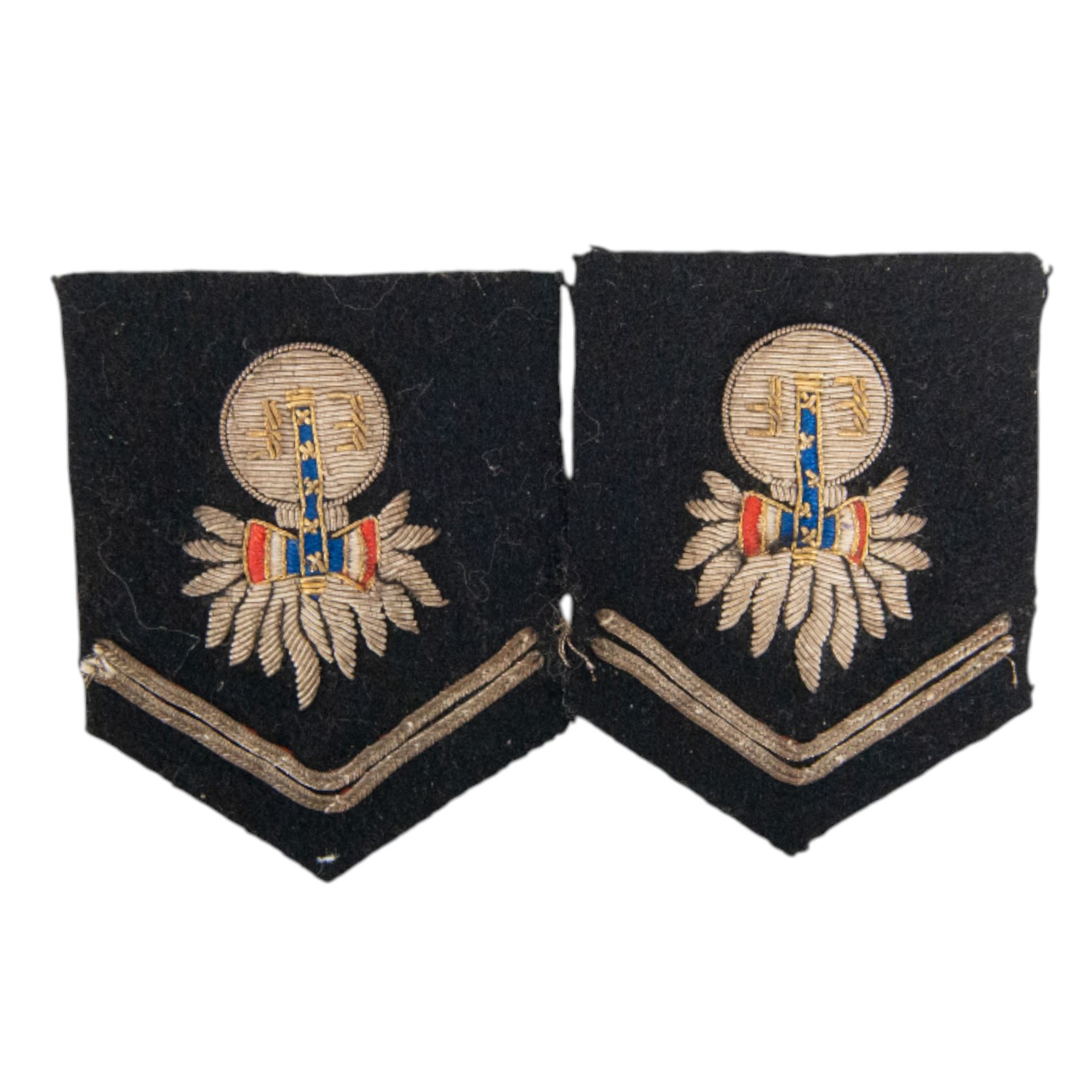 WWII French Vichy Marechal Petain body guard officer's collar badges, the unit was created in 1940 and terminated in 1944