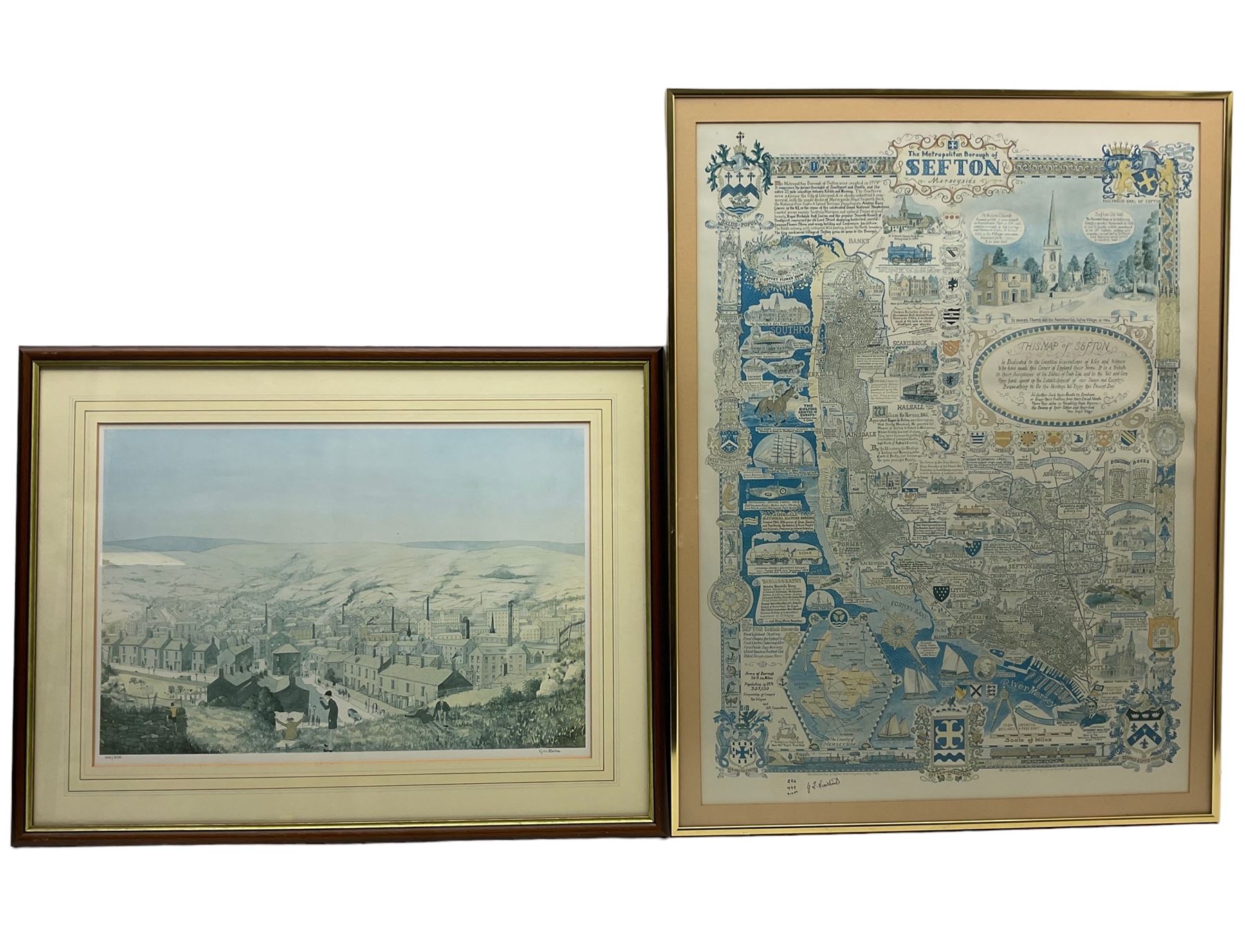 'The Metropolitan Borough of Sefton', limited edition illustrated map by Gerard Swarbrick; 'Pennine Vista', limited edition signed print by Geoffrey Woolsey Birks (2)
