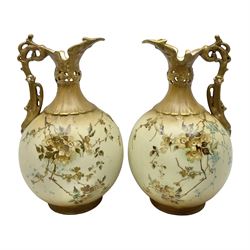 Pair of Turn Vienna blush ivory ewers decorated with floral sprays and gilt, H25cm