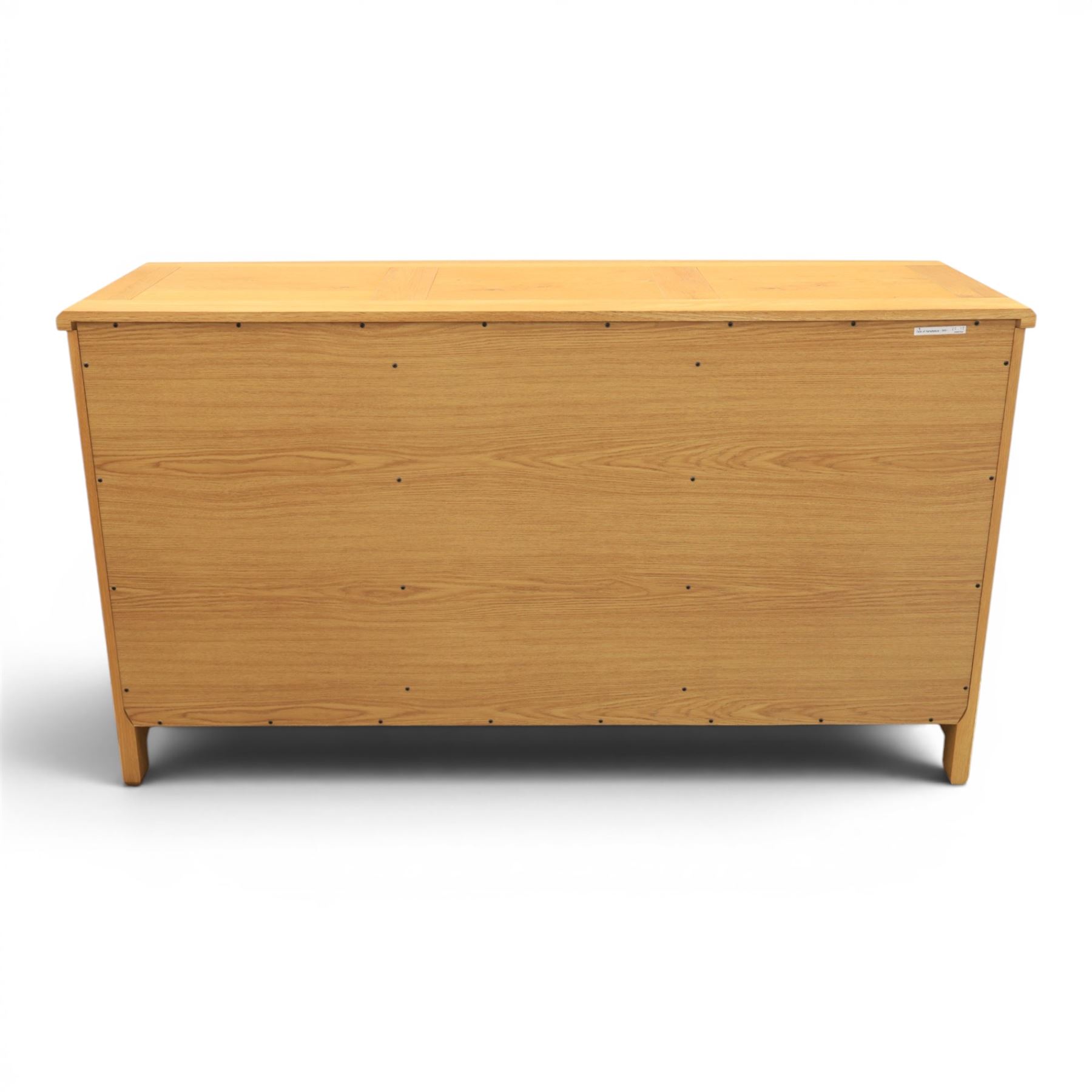 Contemporary light oak sideboard, three cupboards and three soft close drawers