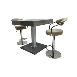 Bistro table and bar stools.