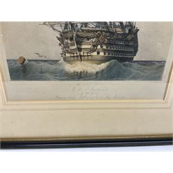 By and after John Ward of Hull (British 1798-1849): 'H M S Britannia of 120 Guns', pair lithographs with hand-colouring signed and titled in pencil 38cm x 25cm (2)