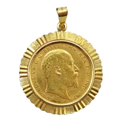  1910 gold full sovereign, loose mounted in 9ct gold pendant hallmarked  