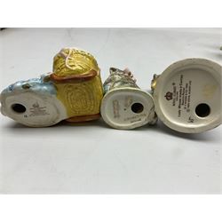 Six Beswick Beatrix Potter figures, comprising Miss Moppet, Tommy Brock, Peter Rabbit, Cecily Parsley, Mr Drake Puddle-Duck, Amiable Guinea Pig, together with four Royal Albert figures, Hunca Munca, Lady Mouse made a curtsy, Little Pig Robinson and Mr McGregor, all with printed mark beneath  (10)