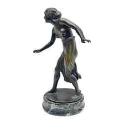 After C. Rochlitz, bronze, modelled as a semi nude female figure, upon a marble plinth, overall H31cm