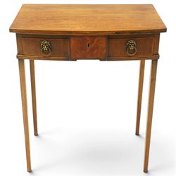 George III mahogany bowfront side table, fitted with single frieze drawer with brass lion-...