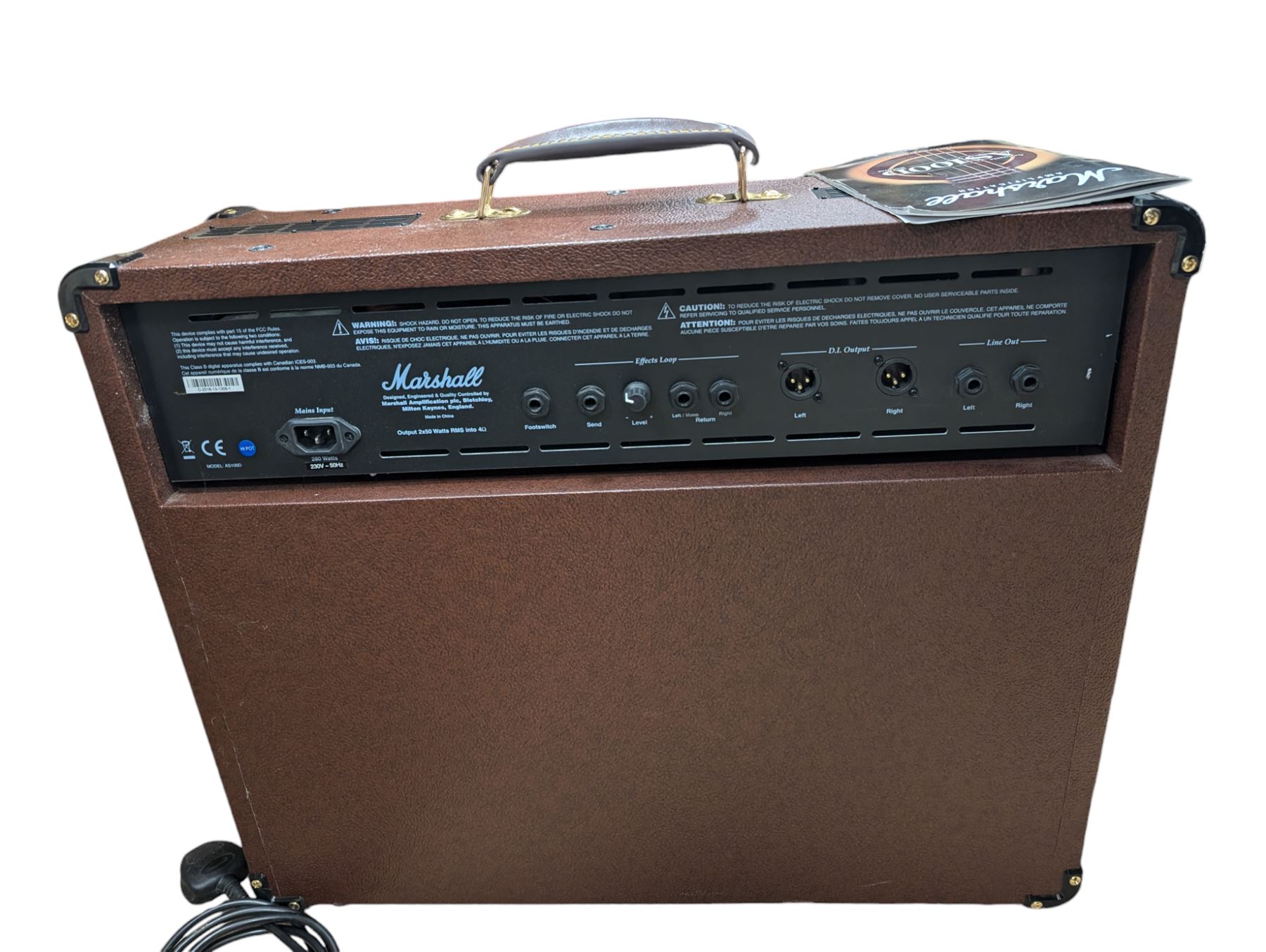 Marshall AS100D acoustic guitar amplifier, serial no. C-2016-13-1305-1, with instruction booklet, H52cm, W59cm
