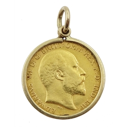 1904 gold half sovereign, loose mounted in 9ct gold mount hallmarked