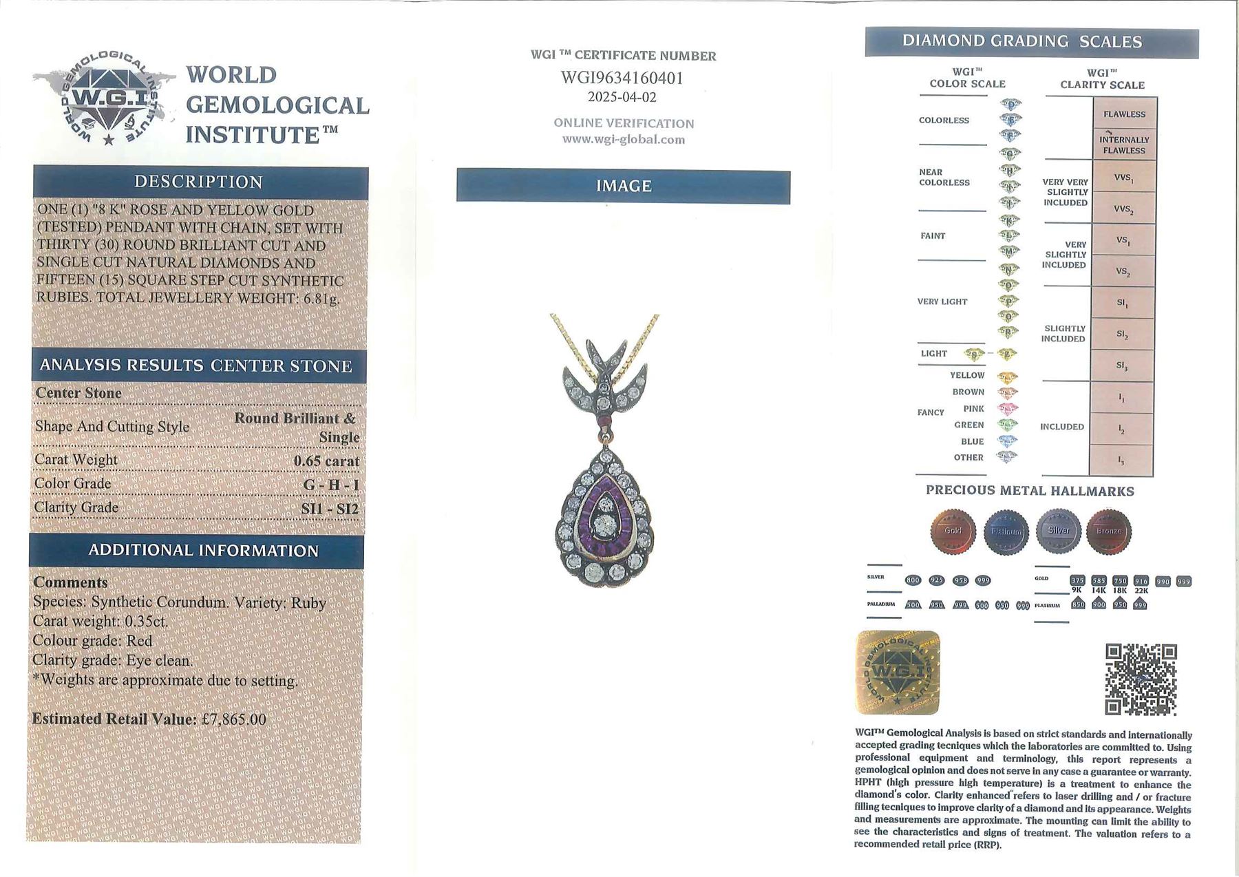 Gold and gold-plated diamond and ruby pendant necklace, the pear shaped pendant, milgrain set with round brilliant cut and single cut diamonds and calibre cut rubies, suspending from a ruby and diamond swallow bail, on a silver-gilt chain, total ruby weight 0.35 carat, total diamond weight 0.60 carat, with World Gemological Institute Report 