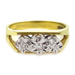  18ct gold three stone diamond ring, illusion set, hallmarked  