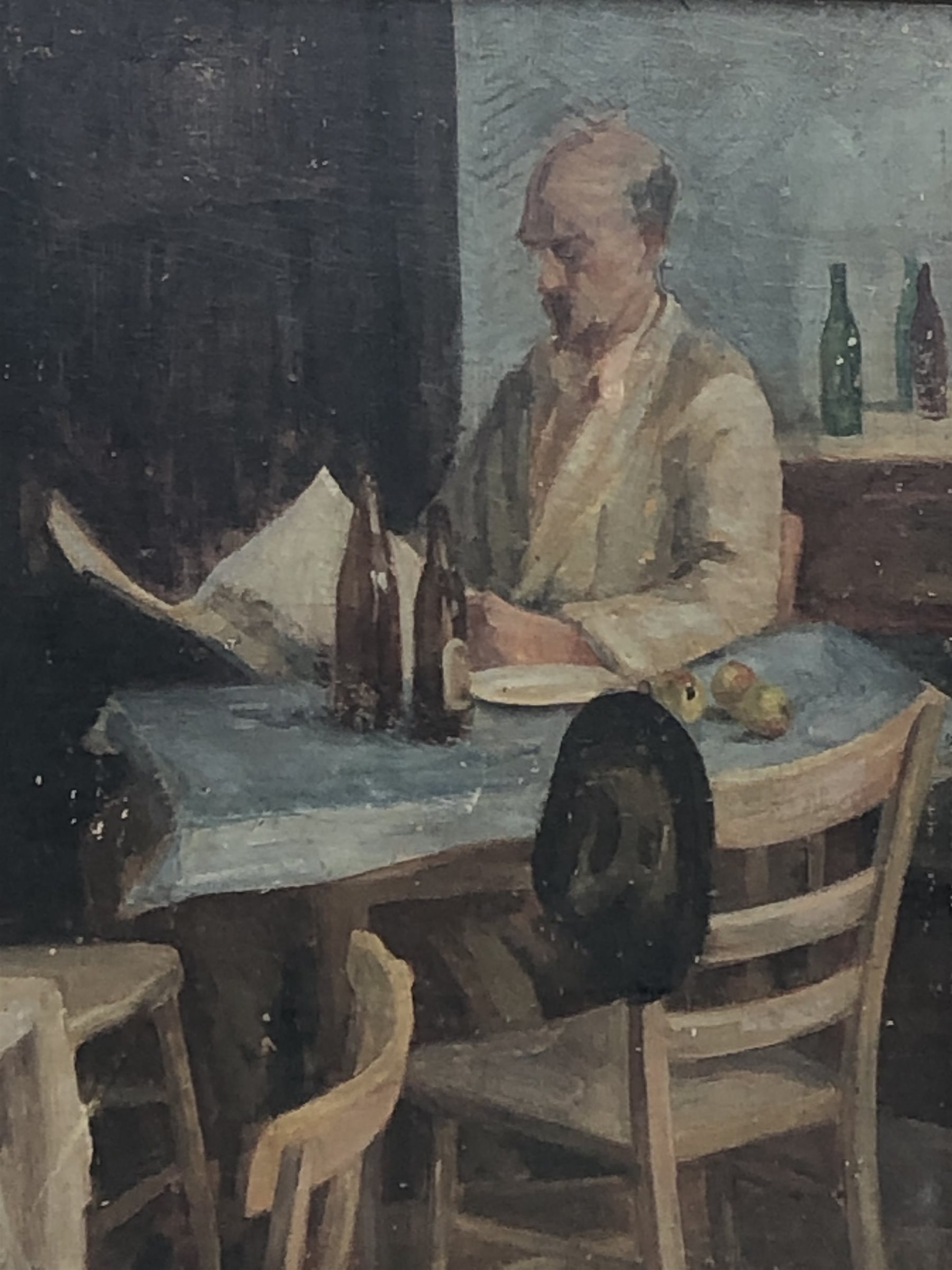 Bloomsbury School (Early 20th century): Man Reading the Paper, oil on board unsigned 34cm x 29cm