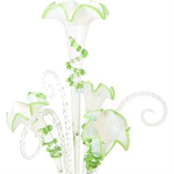 Victorian vaseline glass three basket epergne, H55cm