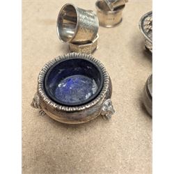 Group of silver, comprising napkin rings, open salts, egg cups, etc all hallmarked 