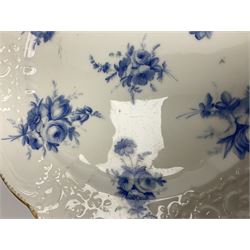 Early 19th century Nantgarw 'Lady Seaton' porcelain plate, circa 1820, hand painted with cobalt blue enamel floral sprays, with shaped and scroll moulded rim within a gilt line, with impressed marks beneath, D25cm