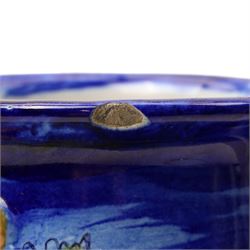 Italian maiolica wet drug jar inscribed 'Ol Mastica' 20th century, painted with putto, church buildings etc H22cm