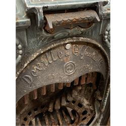 Deville & Co - French Art Nouveau period blue enamel stove, decorated with floral scrolls and flower heads, shell heath, W69cm, H78cm