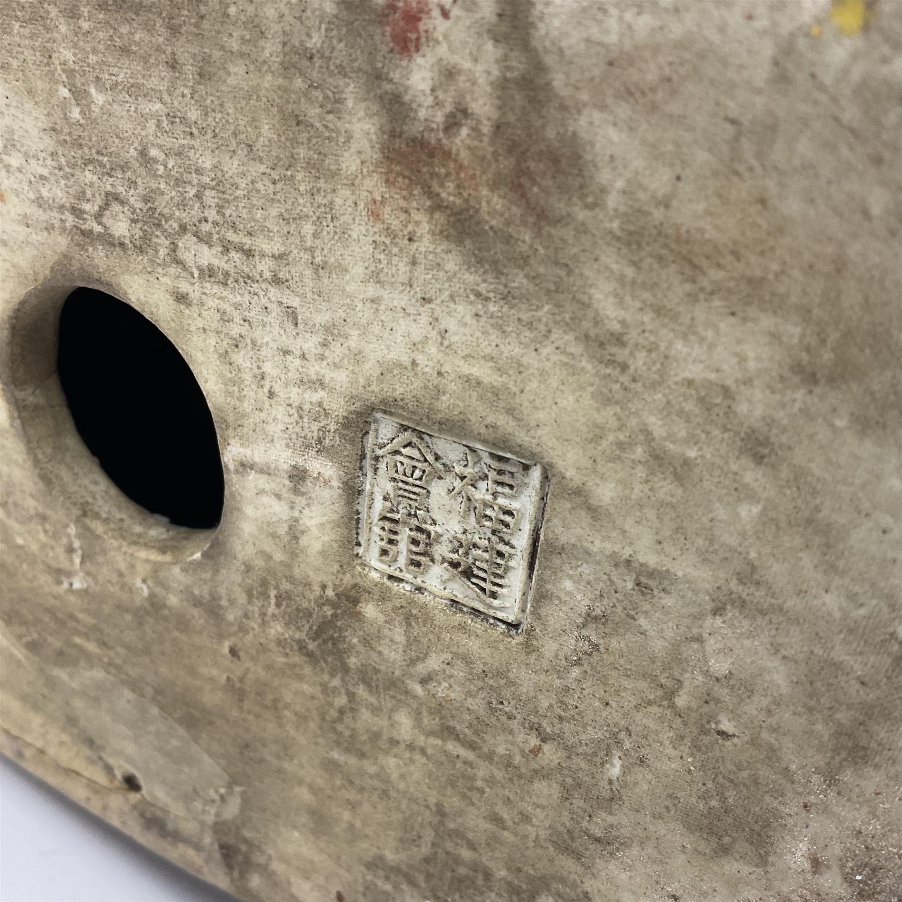 Chinese Republic Period porcelain figure, modelled as Shoulao, wearing elaborately enamelled robes decorated with peaches and flower heads, with impressed mark beneath, H55cm