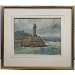 English School (Early 20th century): Whitby East Pier, watercolour indistinctly signed 26cm x 33cm