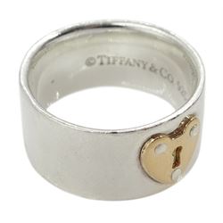 Tiffany & Co silver and 18ct gold keyhole heart lock ring, stamped Tiffany & Co, 925 750