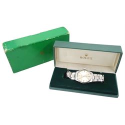 Rolex Air-King Precision gentleman's stainless steel automatic wristwatch, Ref. 5500, serial No. 2275678, silvered dial with baton hour markers, on Rolex Oyster stainless steel bracelet, with fold-over clasp, boxed