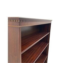 20th century mahogany open bookcase, fitted with three adjustable shelves